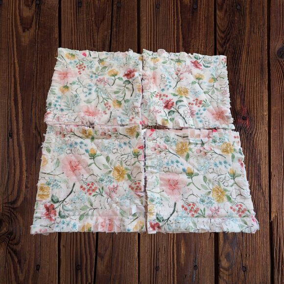 Rag Quilt Coasters, Set of 4, Reversible Floral Fabric Mug Rugs - Picture 2 of 7
